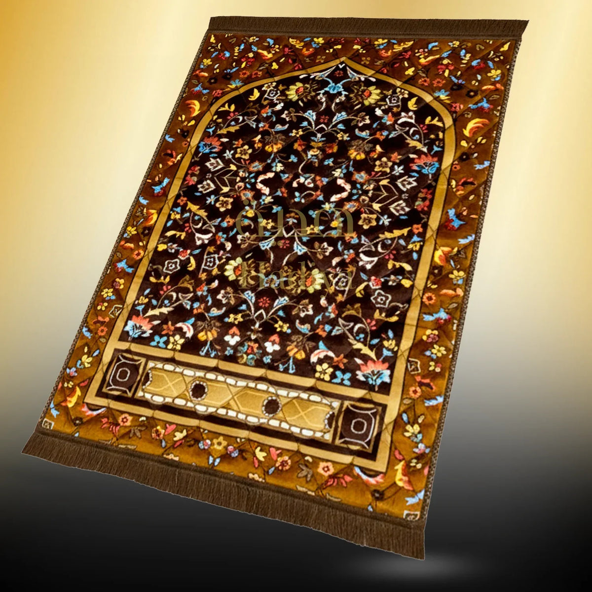 Chocolate Brown Leaf & Flowers - Gold